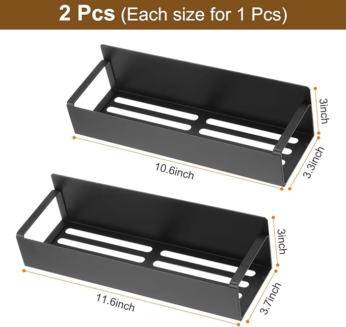 uxcell 2pcs Magnetic Spice Rack Organizer, Black Iron Fridge Shelf, Tiered Shelf, Space Saving, 8 lbs Weight Capacity, 10.6x3.3x3 & 11.6x3.7x3 Inches, Kitchen, Metal Surfaces