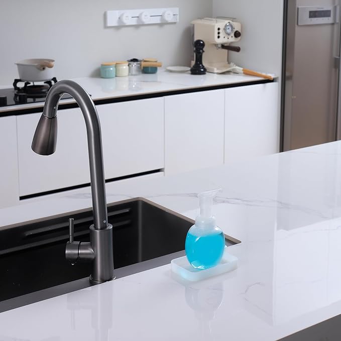 MicoYang Silicone Kitchen Sink Organizer Tray for Multiple Usage,Easy Clean Sponges Holder for Kitchen Bathroom Counter or Sink,Dish Soap Dispenser,Scrubber,Bottle,Cup White 4.9”x 3.2”
