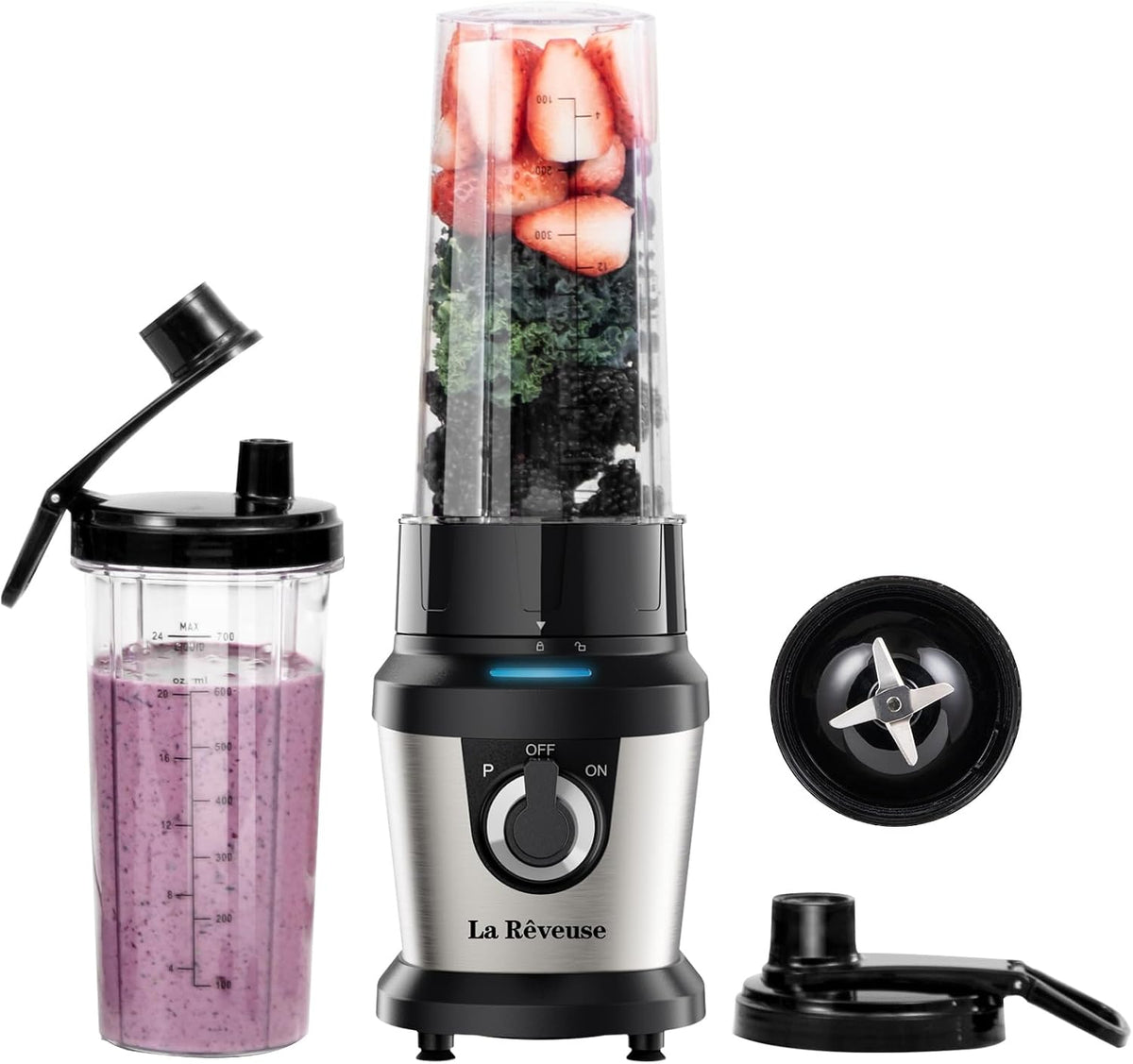 Smoothie Blender with 2 x 24oz To-Go Cups, 400W, Stainless Steel