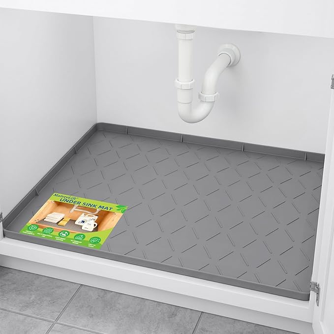 Mateeylife Under Sink Mats for Kitchen Waterproof 31"X22", Undersink Protectors，Silicone Mat Cabinet Liner, Under Sink Organizer for Bathroom and Kitchen，Boot Tray Pet Food Mat, Dark Grey