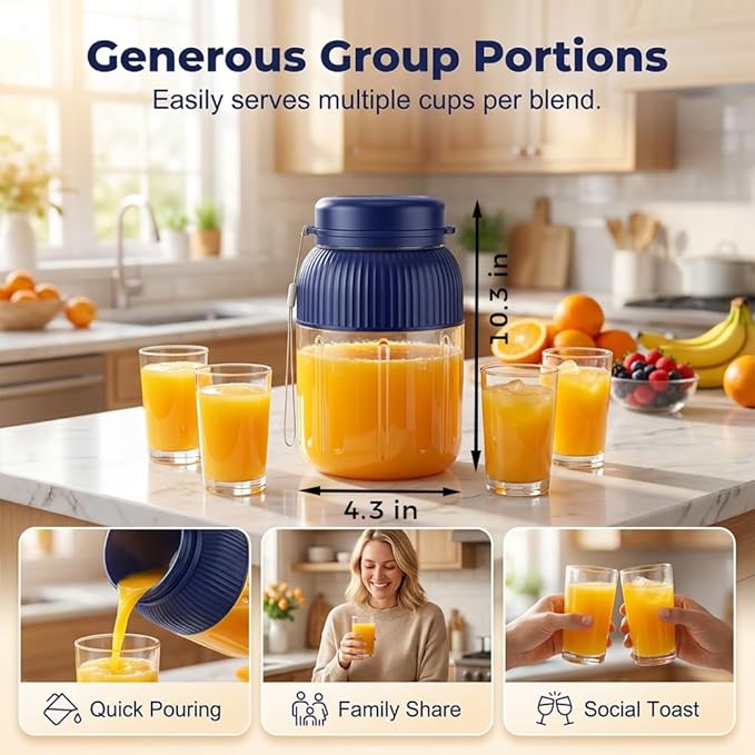 Wireless Juicer Cup, 2026 New 1300ml/44oz Portable Personal Blender, Portable Blender Dual Lid Compact Travel Drinking Cup with Leakproof Handle for Office Outdoor (Blue+Green)