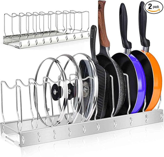 2Pack Lid Organizer Pot Lid Organizer Detachable and Adjustable Pots and Pans Organizer for Kitchen Cabinet Storage for Pots and Pans, Cutting Boards, Cooking Utensils