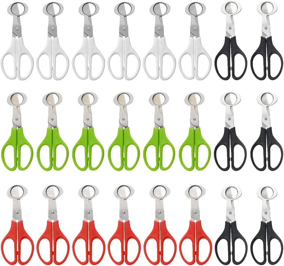 24 Pack Stainless Steel Quail and Pigeon Egg Cutter Scissors Tool for Home Kitchen (Four Colors: Black, White, Red, Green) with ABS Plastic Handle