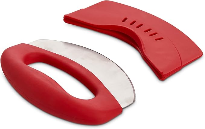 HIC Kitchen Soft-Grip Rocking Salad Herb Chopper, Stainless Steel Blade with Safety Blade Cover