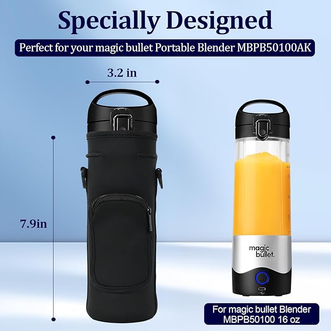 Portable Blender Carrying Case Bag for Magic Bullet Portable Blender (MBPB50100 MBPB50100W MBPB50100FP MBPB50100AK), Storage Sleeve Bag for blender with Shoulder Strap and Pocket (Black)