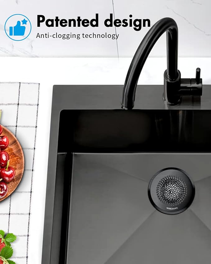 Sink Drain Strainer, Reversible Mesh Sink Strainer with 304 Stainless Steel, Wokdada Revolutionary Anti-Rust Kitchen Sink Drain Strainer for Garbage Disposal Food Catcher (Black)