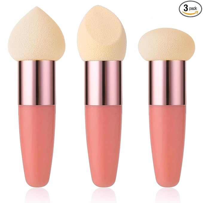Sibba Makeup Sponge 3 PCS Cosmetic Brush Foundation Make Up Concealer Blending Cosmetic Mini Angled Brush Applicator Handle Artist Applying Make-Up Eyebrow Face Powder Make Up Puff(rose red)