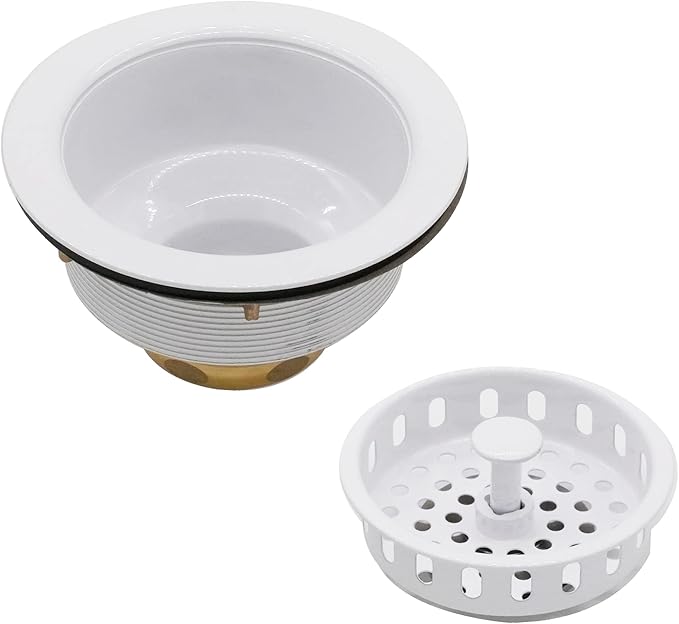 Westbrass D2145-50 3-1/2" Post Style Large Kitchen Sink Basket Strainer, Powder Coat White (2-Pack)