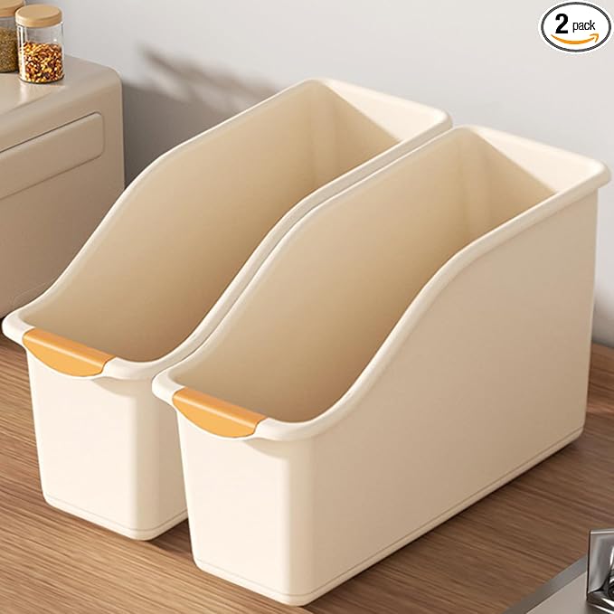 2 Pack Roll Out Plastic Organizer Bins, Tall Under Sink Organizer with Handle for Kitchen, Bathroom and Pantry, Multi-purpose Freezer Organization On Wheels, Kitchen Organizers and Storage