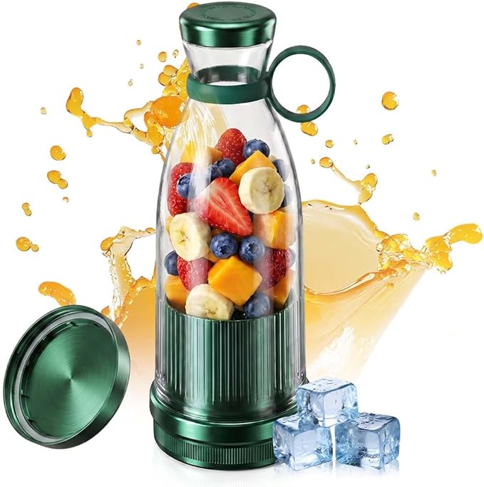 Portable Blender for Shakes and Smoothies, 2026 Upgrade Portable juicer with Travel Cup and Lid, Durable Stainless Steel Blades for Fresh Juice Blender (Green, 350, ml)