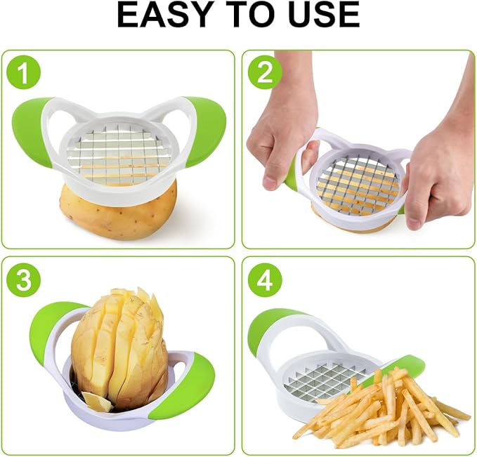 Cabilock French Fry Cutter, Stainless Steel French Fry Slicer with Handle, Fast Manual Cutter Chopper for Potato Carrots Onions Fruit, Kitchen Tool for Home and Picnic
