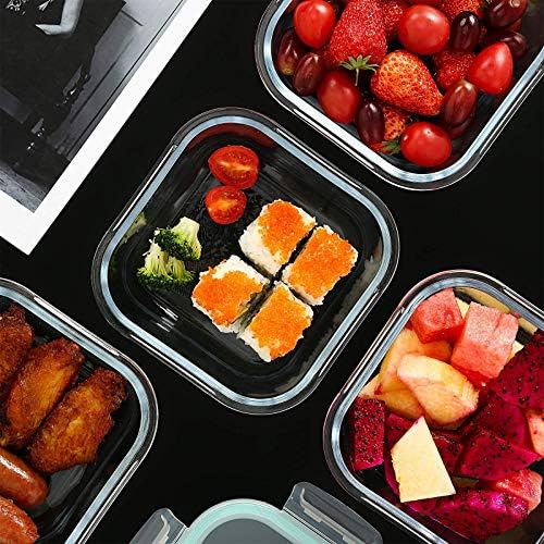 Square Glass Containers with Lids for Food Storage, 28 oz, 4 Pack