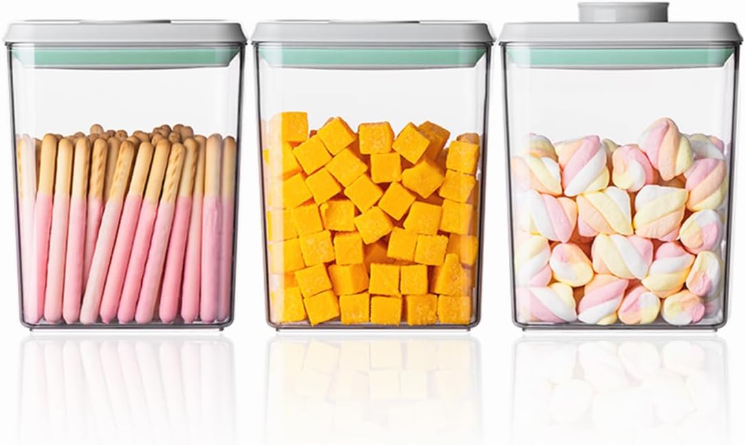 Pop Airtight Food Storage Containers with Lids- 3 Pcs Stackable One Button Opening Food Containers, Kitchen Pantry Storage Containers for Snacks Candy Salt Herbs Spices BPA-Free (1.2 QT * 3)