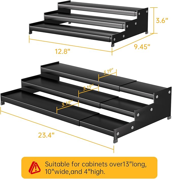 Expandable Carbon Steel Spice Rack Organizer for Pantry, Adjustable 3-Tier Ladder Shelf,Holds Up to 24 Cans,Kitchen Countertop Organizer