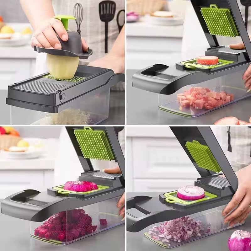 16-in-1 Vegetable Chopper & Slicer - Multifunctional Kitchen Food Cutter for Onion, Salad, Fruit with Adjustable Dicer and Storage Container - Image 5