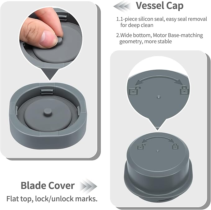 Replacement Blade Cover & Vessel Cap for Ninja Blast Portable Blender BC100/BC151, Parts & Accessories, Leakproof Food-Grade Dishwasher Safe (Gray)