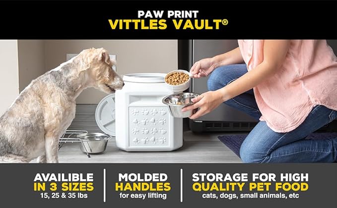 Vittles Vault Pawprint Pet Food Storage Container For Dog Food