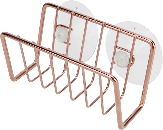 Soap Sponge Holder for Kitchen Sink Shower, No Drilling. Rustproof Stainless Steel, Wall Mounted Soap Holder Soap Tray Bar Holder with Suction Cups for Bathroom & Kitchen. Rose Gold.
