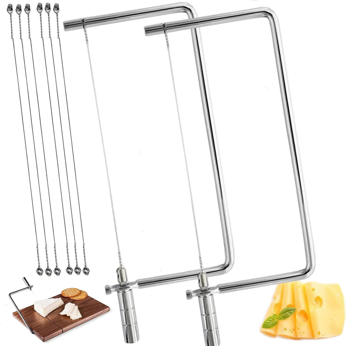 Cheese Slicer Accessories Kitchen Knife Marble Board Cheese Cutter Stainless Steel Components DIY for Making Giftable Cheese Block Cutting Boards with The Hardware Slicer Kit(2Slicer+8Wires)7.5in