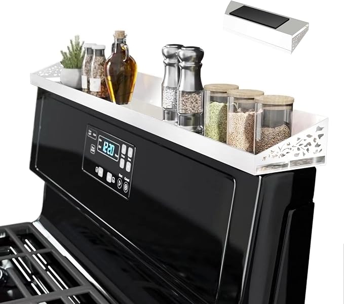 STUTOV 30" Magnetic Stove Top Shelf – Magnetic White Spice Rack and Seasoning Organizer – Kitchen Shelf for Back of Stove – Over Stove Storage Organizer