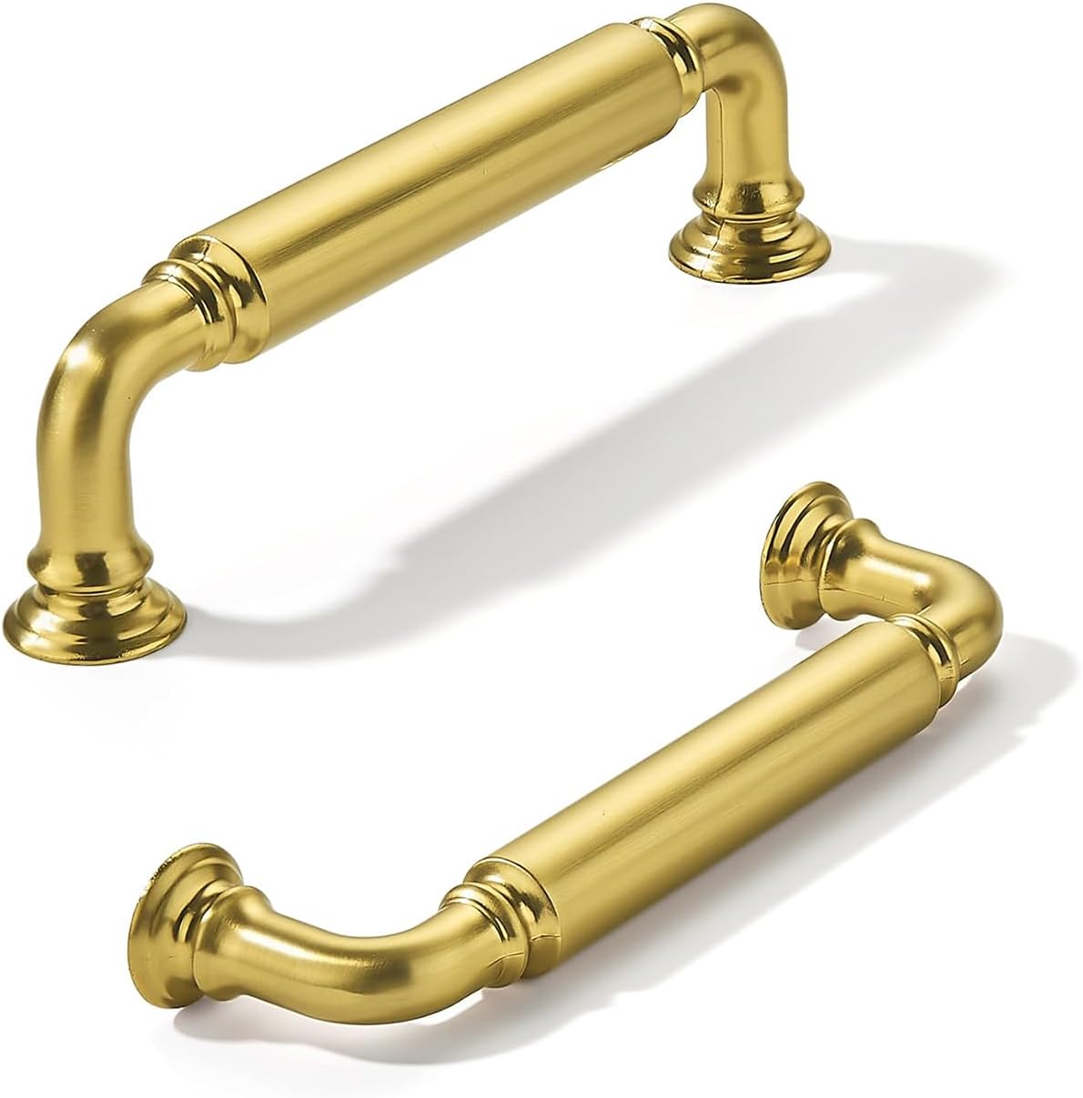 10-Pack Vibrant Brushed Brass Cabinet Pulls Modern Heavy-Duty Solid 3-3/4 Inch(96mm) Hole Center Drawer Pulls Cabinet Hardware Suitable for Kitchen Cabinets Bathrooms
