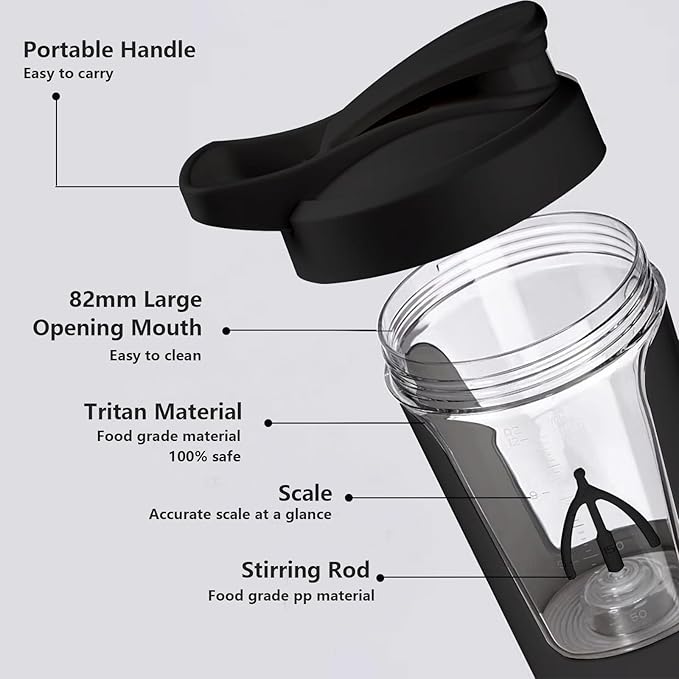 VEREMUND Electric Shaker Bottle, 15oz Portable Coffee Bottle, Leak proof Protein Mixing Cup, USB Rechargeable Shaker Cups for Protein,Milk,Meal Replacement Shakes, Made with Tritan