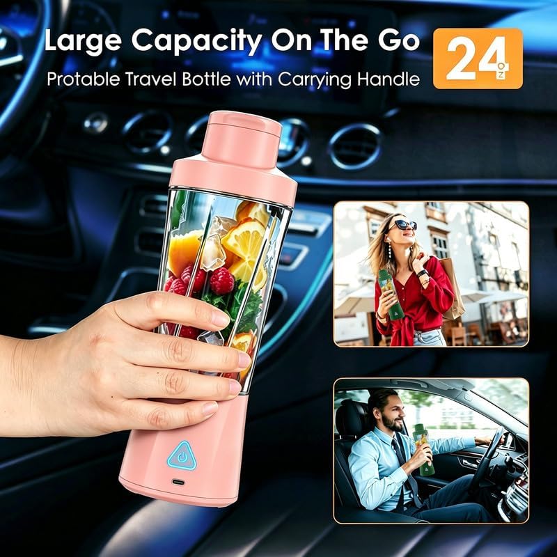 Personal Blender Wireless 24oz Cordless Mini 360 Watt Portable Blender-for Smoothies Freshly Squeezed Juices 6000mAh Self Cleaning and BPA Free Portable Juicer with 6 Sharp Blade Cute Pink - Image 5