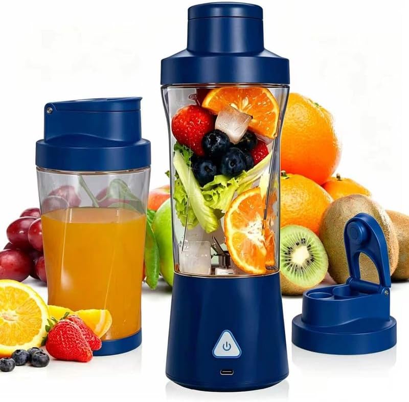 Personal Blender Wireless 24oz Cordless Mini 360 Watt Portable Blender-for Smoothies Freshly Squeezed Juices 6000mAh Self Cleaning and BPA Free Portable Juicer with 6 Sharp Blade Retro Blue by Lageich
