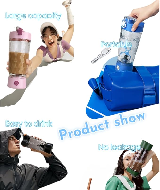 Self electric Stirring Cup with powder box Protein Shake Bottle Portable sports Mug Lightweight large capacity Cup (Pink)