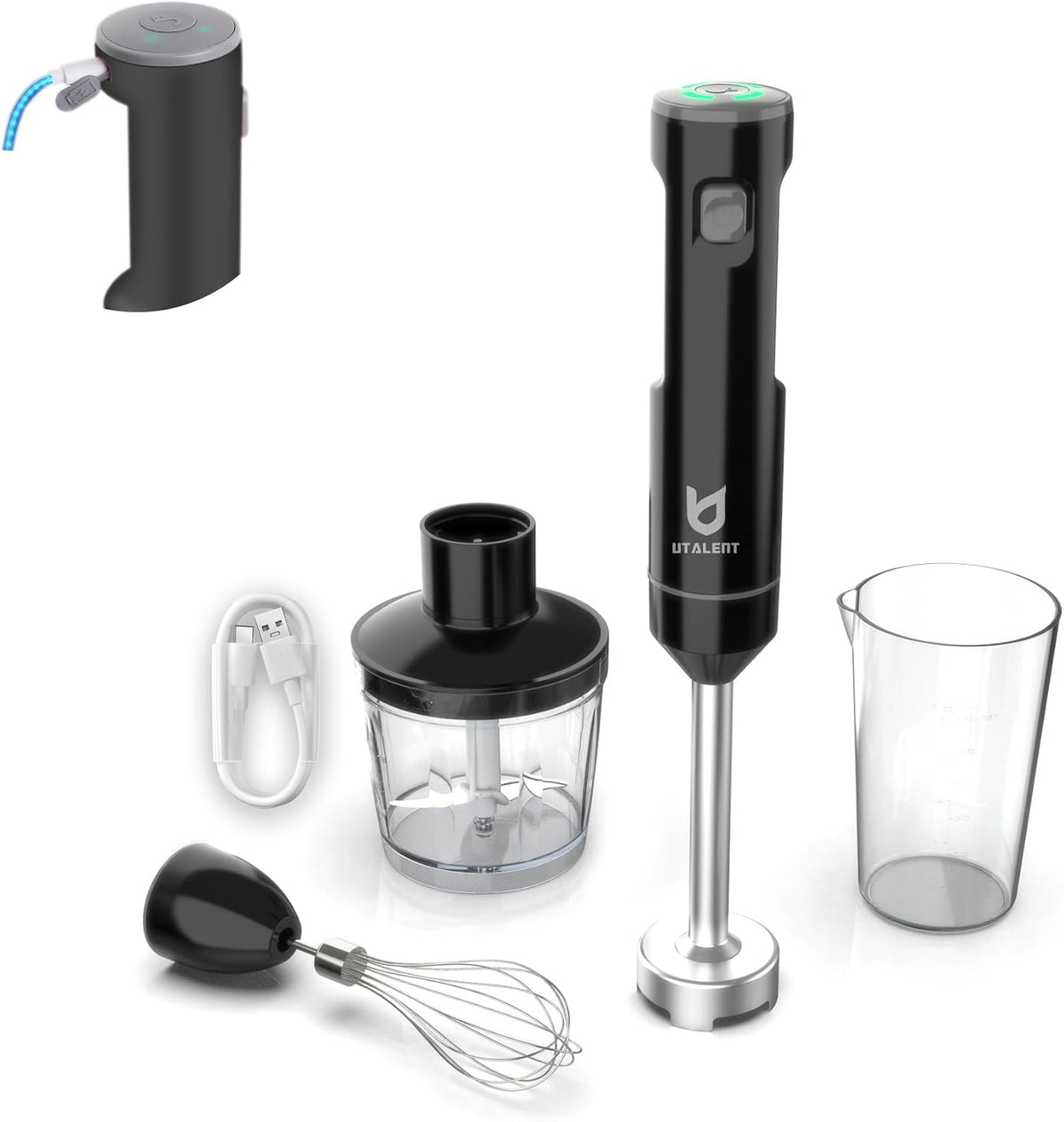 Cordless Hand Blender with Chopper for Smoothies, Baby Food & Soups
