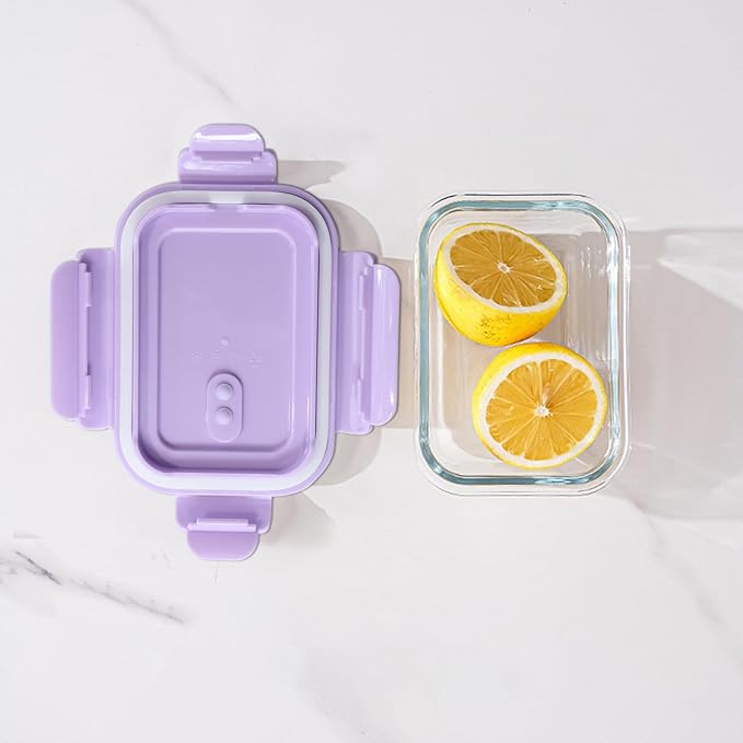4Pack 13oz/0.37L Glass Meal Prep Containers with Lids, Glass Storage Containers with Lids, BPA-Free, Pantry Organizers and Storage, Freezer to Oven Safe (Purple)