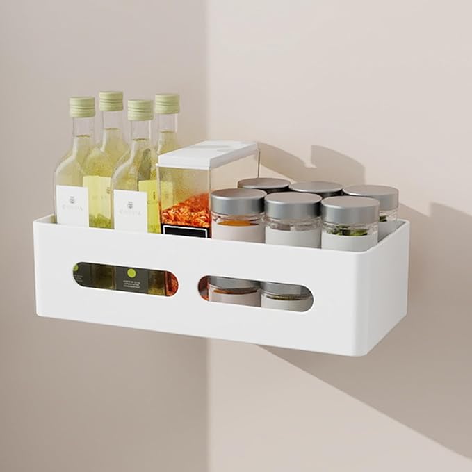 Magnetic Spice Storage Refrigerator Rack Seasoning Organizer Wall-Mounted Shelf with Hook for Kitchen Bathroom Organization (4, White)