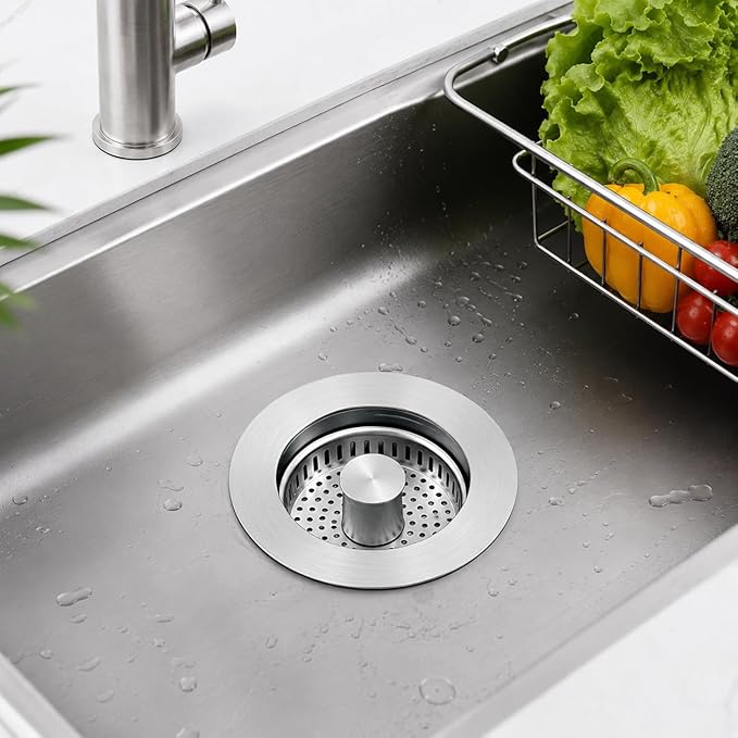 Kitchen Sink Drain Strainer 3-in-1,Pop-Up Stopper & Anti-Clogging Basket - 304 Stainless Steel Sink Strainer Anti-Clogging Sink Drain Strainer for US Standard Kitchen Drain