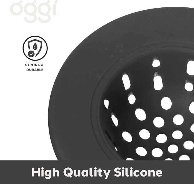 OGGI Silicone Sink Strainer- Great Kitchen Sink Strainer, Sink Drain Strainer, Drain Stopper, Sink Plug, 4.6˝ Diameter Rim, Black (Pack of 2)