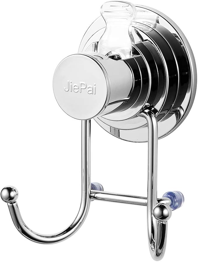 JiePai Suction Cup Towel Hooks,Shower Towel Holder for Bathroom,Suction Shower Towel Rack Organizer for Towel, Bathrobe,Loofah,Coat,Bags,Chrome (1 Pack)