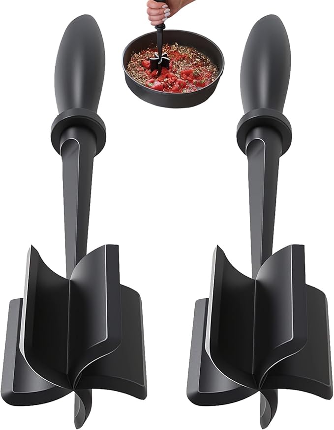 Meat Masher & Separator, Ground Beef Smasher, Plastic Spatula Chopper, 11*2.44in, Black 2-Pcs