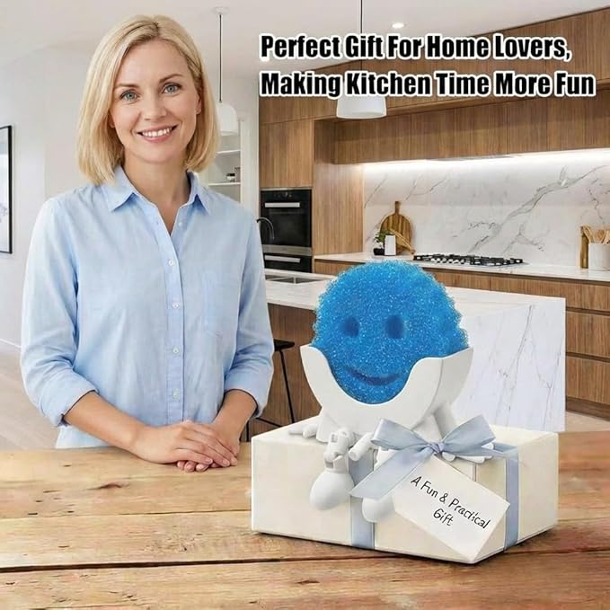 Creative Hanging Sponge Holder with Drainage/Traceless Glue, 3D Printing Countertop Funny Sponge Holders for Kitchen Sink, Keeps Your Sponge Dry & Smiling, for Scrub Daddy Holder (1, White)