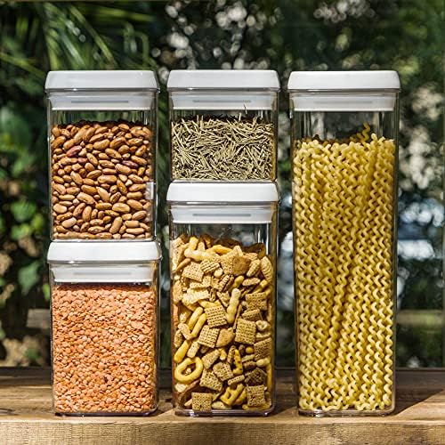 Flip Tite Storage Container with Lid 4" Airtight Ring Seal Top, Stackable Acrylic Canister Jar Set for Kitchen Pantry Organizer, Food Spice Pasta Snack (5pk, Variety)