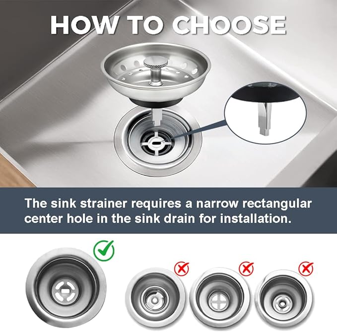 2 Pack - Kitchen Sink Strainer and Stopper Combo Basket Replacement for Standard 3-1/2 inch Drain, Stainless Steel Basket with Plastic Knob, Rubber Stopper Bottom