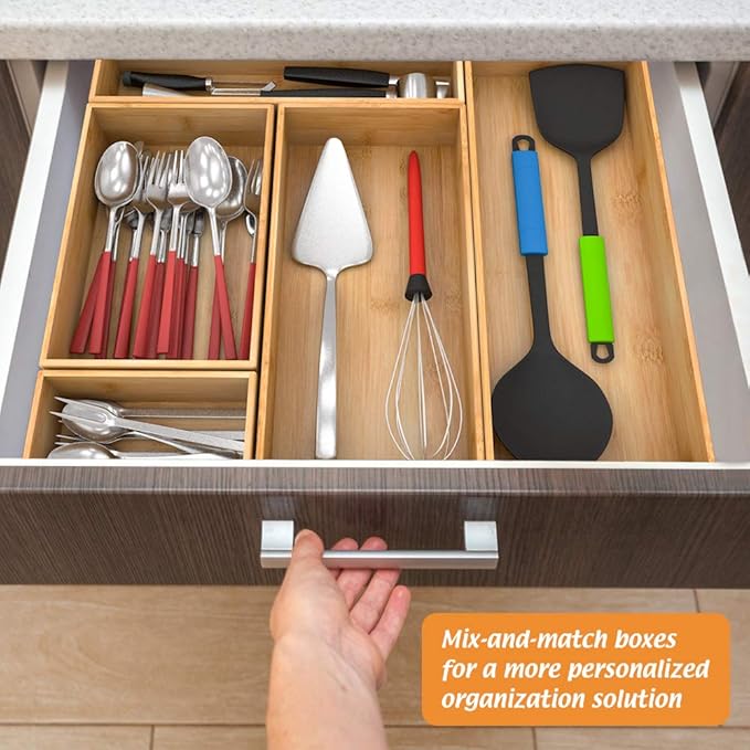 Bamboo Kitchen Drawer Organizer, 9"6"2.5"