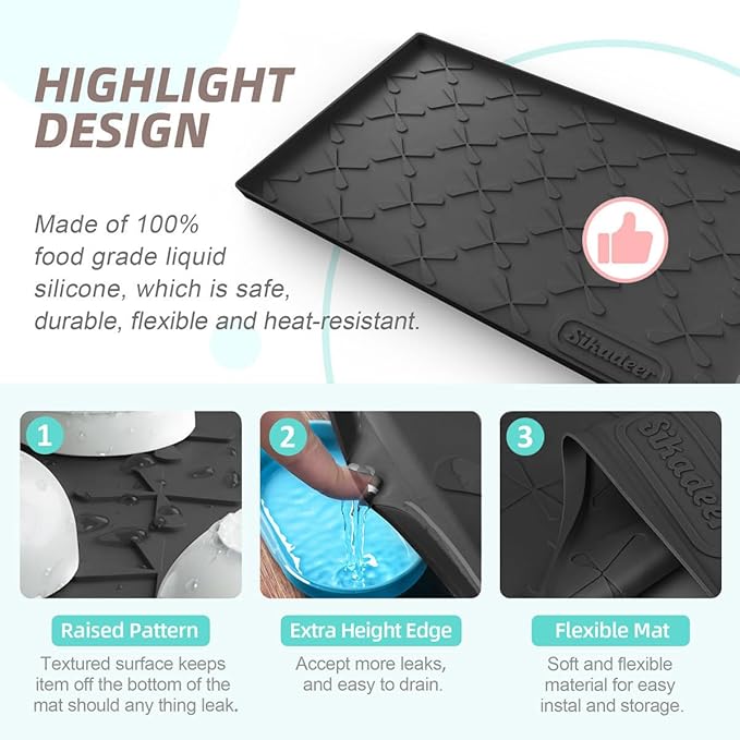 SIKADEER Under Sink Mat Waterproof 34" x 19", Silicone Mat Kitchen Drawer Shelf and Cabinet Liner, Sink Protector for Kitchen Organizers and Storage, Boot Tray Pet Food Mats