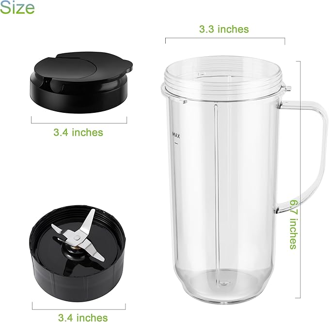 5-piece Magic Bullet Blender Cups, Tall 22oz Cup with Flip-Top To-Go Lid, Cross Blade, Blender Replacement Parts, Mug with Handle Compatible with Magic Bullet 250w MB1001