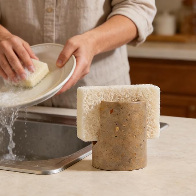 Marble Sponge Holder for Kitchen Sink Dish Sponge Caddy Rustic Farmhouse Decor (Dark Camel)