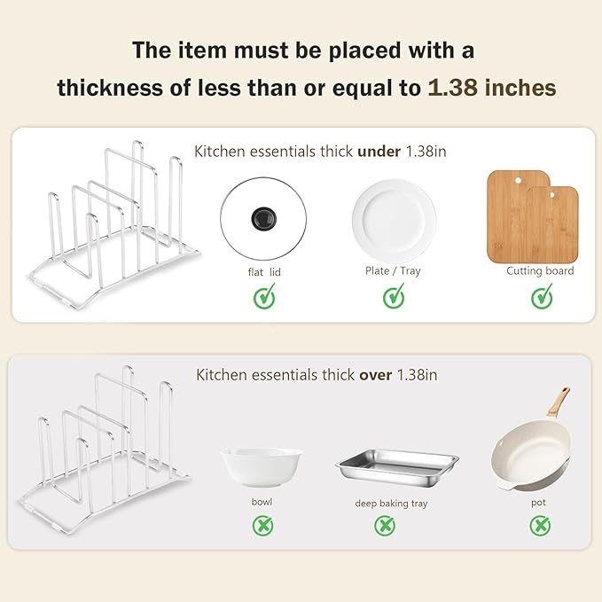 Pot Lid Organizer for Cabinet, Cutting Board Organizer and Rack, Stainless Steel Kitchen Storage Rack for Cutting Boards, Lids, and Utensils, Space-Saving Countertop Solution [1-Pack] Silver