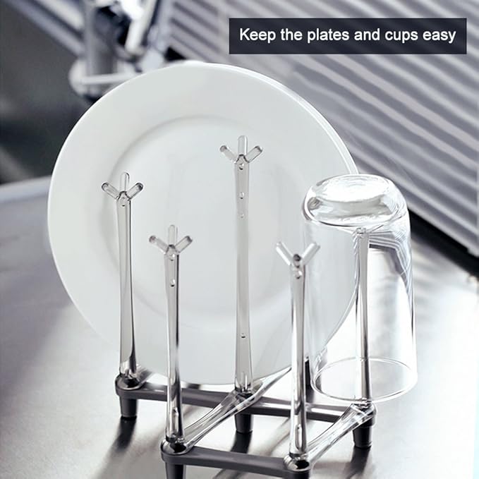 Marbrasse Retractable Cup Drying Rack, Drinking Glass and Sports Bottle Drainer Stand, Plastic Bag Dryer with Non-Slip Bottom for Kitchen Countertop
