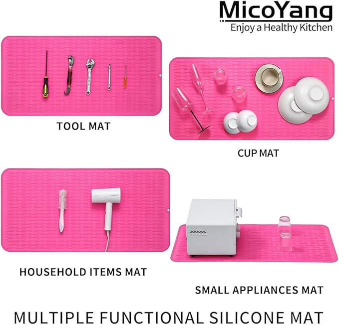 MicoYang Silicone Dish Drying Mat for Multiple Usage,Easy clean,Eco-friendly,Heat-resistant Silicone Mat for Kitchen Counter or Sink,Refrigerator or Drawer Liner Rose 5XL 36inches x 18inches
