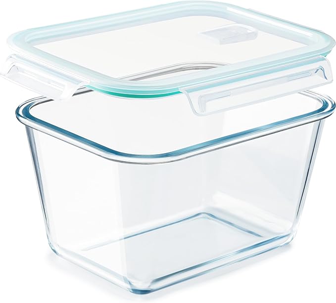 NUTRIUPS 2.6L Large Glass Food Storage Containers, 9×6×5in Deep Rectangle Meal Prep Containers, Glass Microwave Bowls with Lids (one piece)