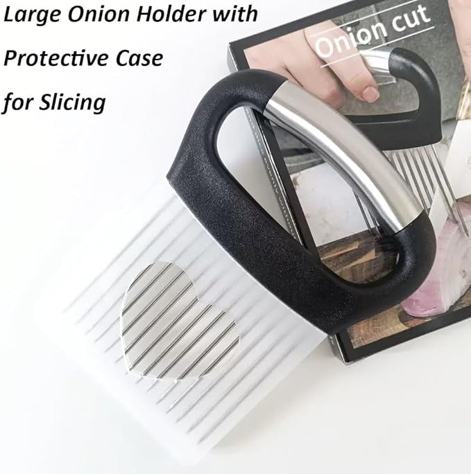 Large Onion Holder for Slicing, Stainless Steel Onion Slice Holder Lemon Slicer Cutter for Slicing, Food Slicer Vegetable Chopper Cutter Assistant Tool forSlicing Meat Lemon Potato Tomato (14Pin-1Pcs)