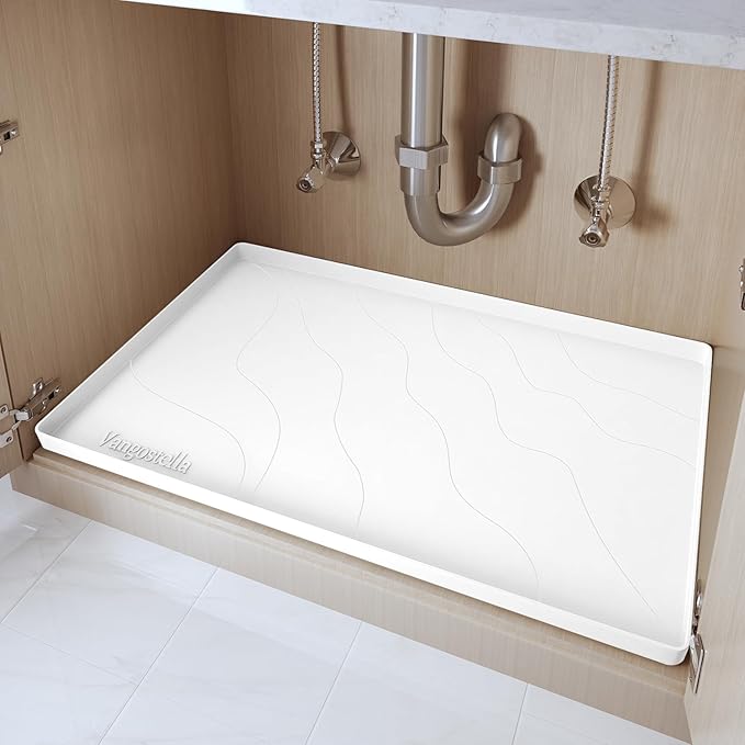 Heavy Duty Silicone Under Sink Mats for Kitchen Waterproof 37" x 22", Extra Thick Under Sink Rubber Mat Drip Tray, Raised Edge Under Sink Liner,Prevent Drips, Leaks, Spills,White