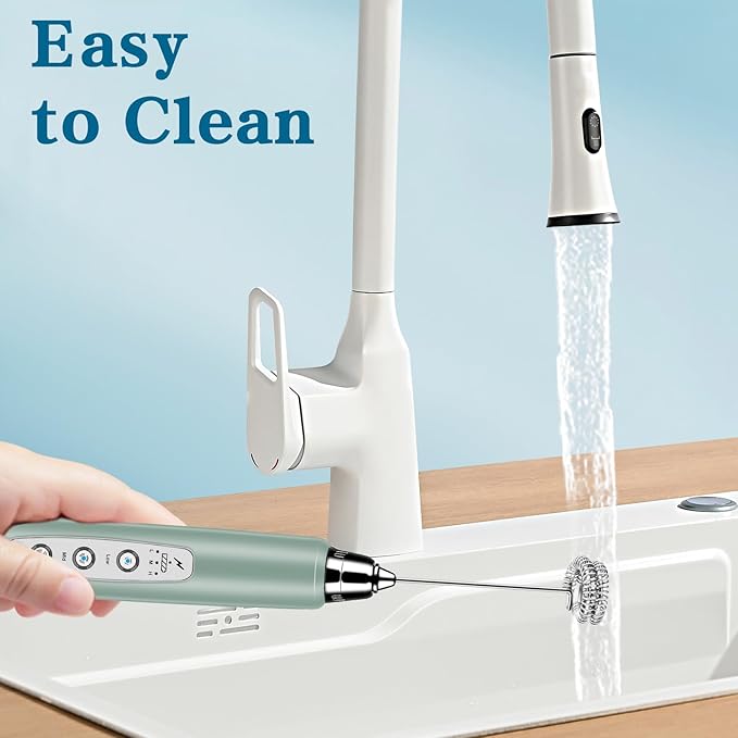 BSRGMS Milk Frother Handheld for Coffee, Electric Whisk 3 Speed Adjustable, Drink Mixer with Stainless 3 Whisks, Rechargeable Hand Frother Wand, Foam Maker for Latte Cappuccino Hot Chocolate Egg Green